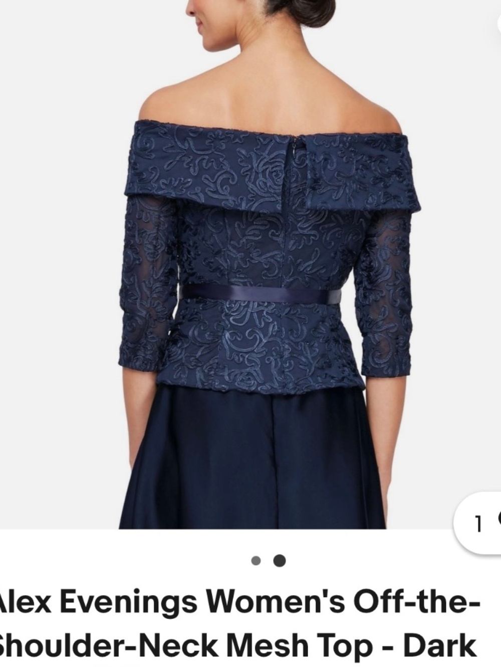 Alex Evenings Women's Off-the-Shoulder-Neck Mesh Top And Matching Lng Skirt - Picture 2 of 6